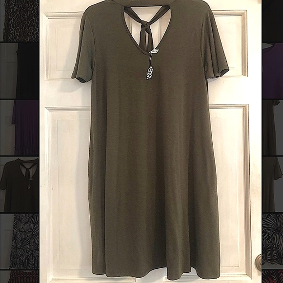 NWT Zenana Outfitters Army Green Sash Tie A-Line Dress (S) - Picture 3 of 8